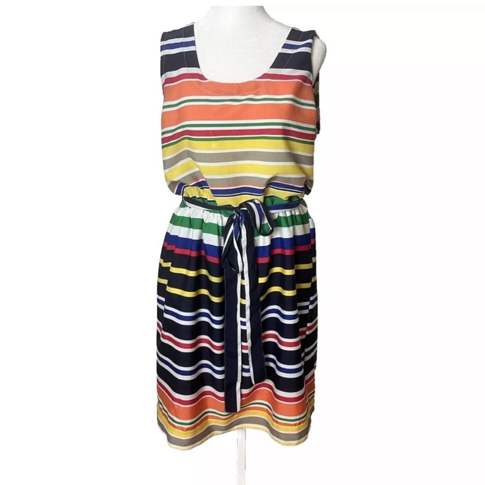Banana Republic Sleeveless Dress Size 10 Tie Waist Stripes Colorful Lined